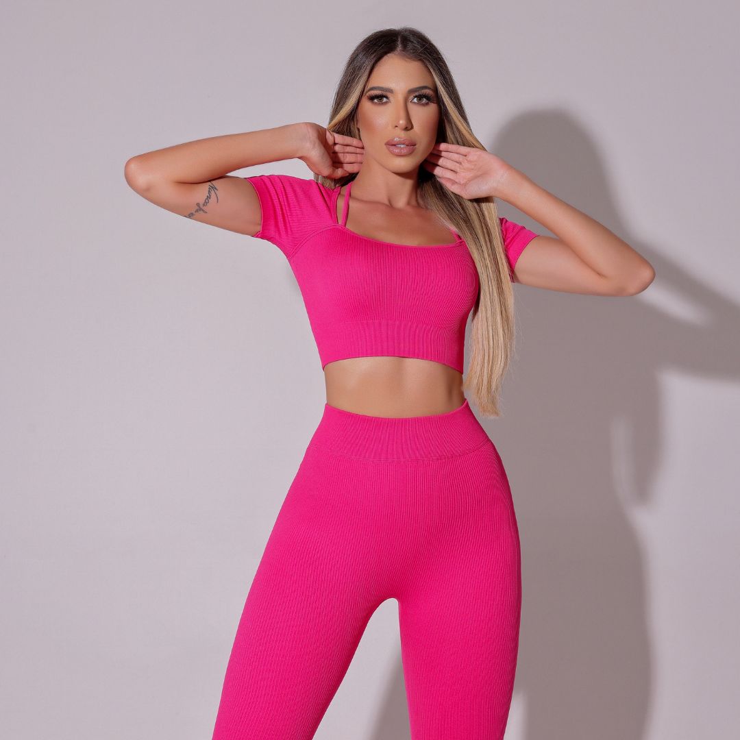 Blusa Feminina Fitness Canelado Fashion Rosa - FIT0B05RO
